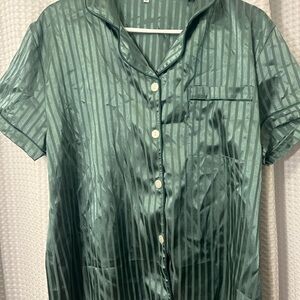 SHEIN Green Striped Satin Pajama Top